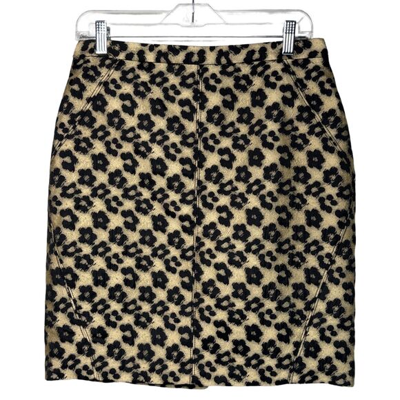 Ann Taylor Skirt Women 12 Petite Brown Black‎ Cheetah Pencil Straight Career - Picture 1 of 6
